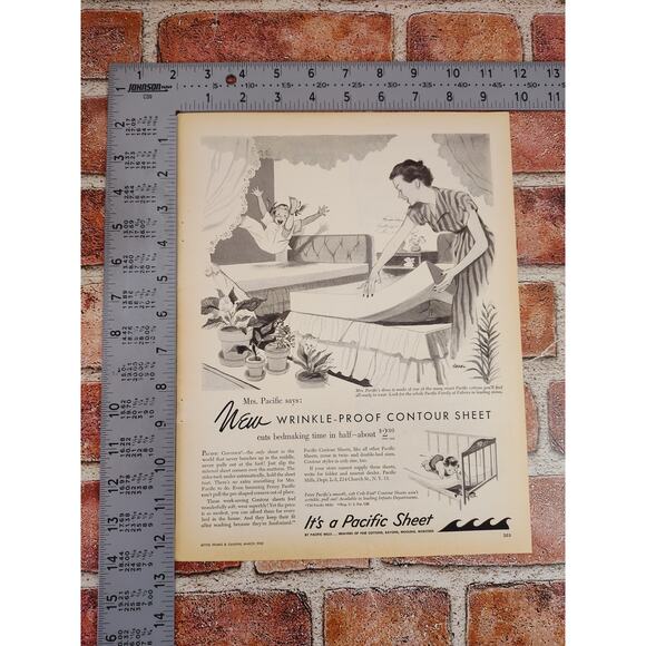 1950 Pacific Sheets Mom‎ Making Bed Happy Child Bouncing on Bed Vtg Print Ad - Picture 5 of 7